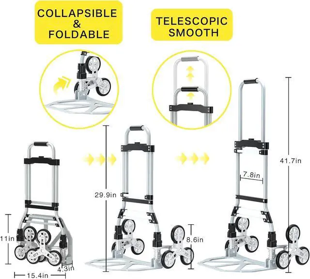 Alt view image 2 of 7 - 260 LB Stair Climbing Cart, Aluminum Trolley Dolly for Stairs, Folding Hand Truck Dolly, Grocery Shopping Cart with Mute Wheels, Telescoping Handle and Rubber Wheels for Moving, Shopping