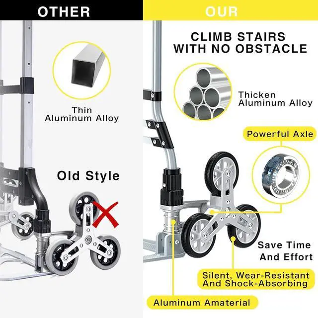 Alt view image 6 of 7 - 260 LB Stair Climbing Cart, Aluminum Trolley Dolly for Stairs, Folding Hand Truck Dolly, Grocery Shopping Cart with Mute Wheels, Telescoping Handle and Rubber Wheels for Moving, Shopping