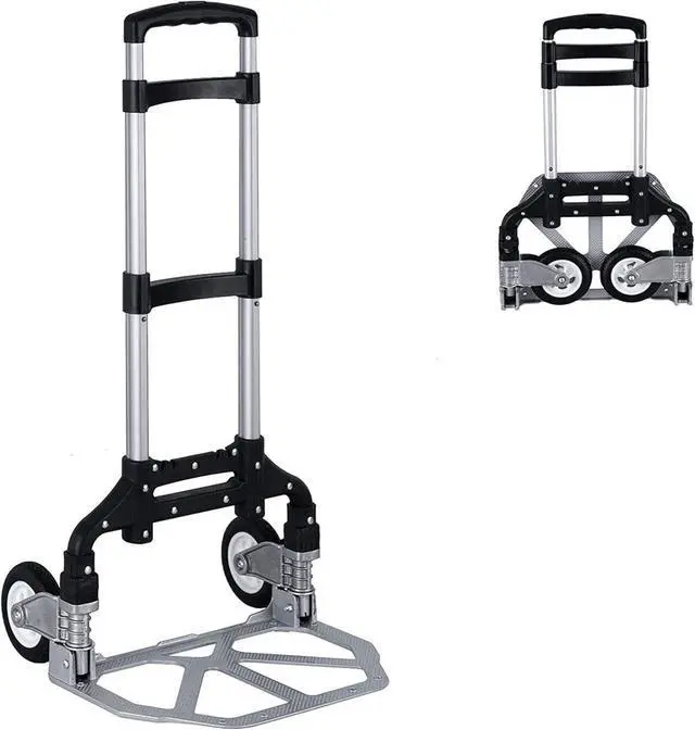Main image of Folding Hand Truck Dolly Aluminum Folding Hand Cart Luggage Trolley Cart Max 175lbs Capacity Dolly Cart, with Telescoping Handle and Rubber Wheels, Double Bearings