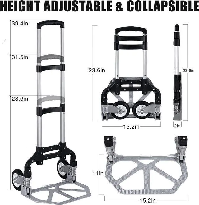 Alt view image 2 of 6 - Folding Hand Truck Dolly Aluminum Folding Hand Cart Luggage Trolley Cart Max 175lbs Capacity Dolly Cart, with Telescoping Handle and Rubber Wheels, Double Bearings