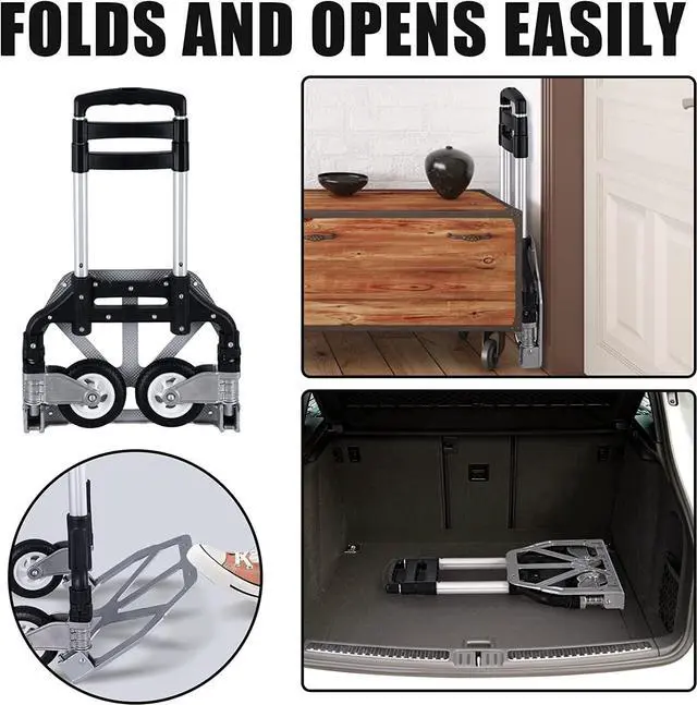Alt view image 5 of 6 - Folding Hand Truck Dolly Aluminum Folding Hand Cart Luggage Trolley Cart Max 175lbs Capacity Dolly Cart, with Telescoping Handle and Rubber Wheels, Double Bearings