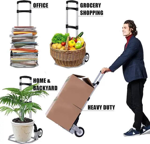 Alt view image 6 of 6 - Folding Hand Truck Dolly Aluminum Folding Hand Cart Luggage Trolley Cart Max 175lbs Capacity Dolly Cart, with Telescoping Handle and Rubber Wheels, Double Bearings