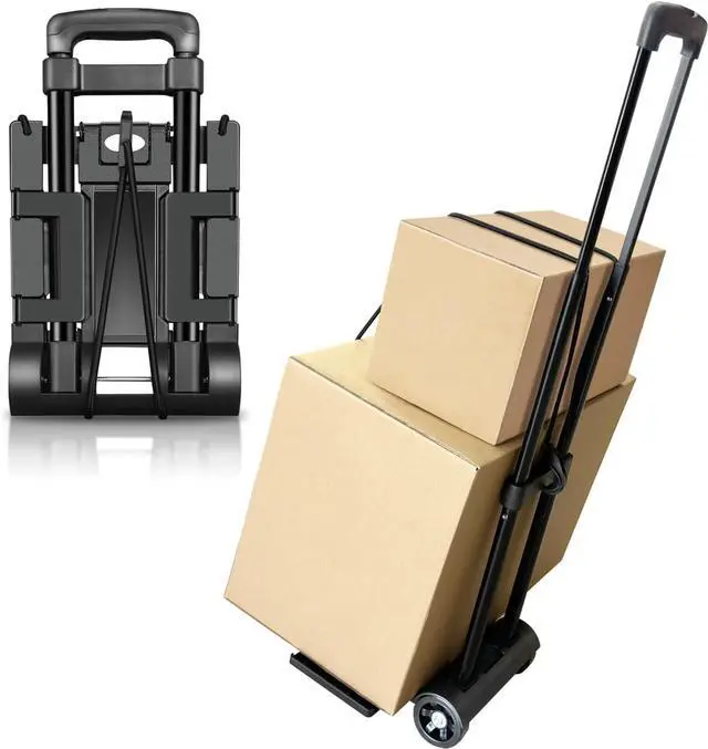 Main image of Folding Hand Truck,Portable Platform Luggage Cart Collapsible Dolly with 2 Wheels & 2 Ropes,Utility Portable Expandable Large Chassis Collapsible for Moving Airport Travel Luggage Office Use,Black