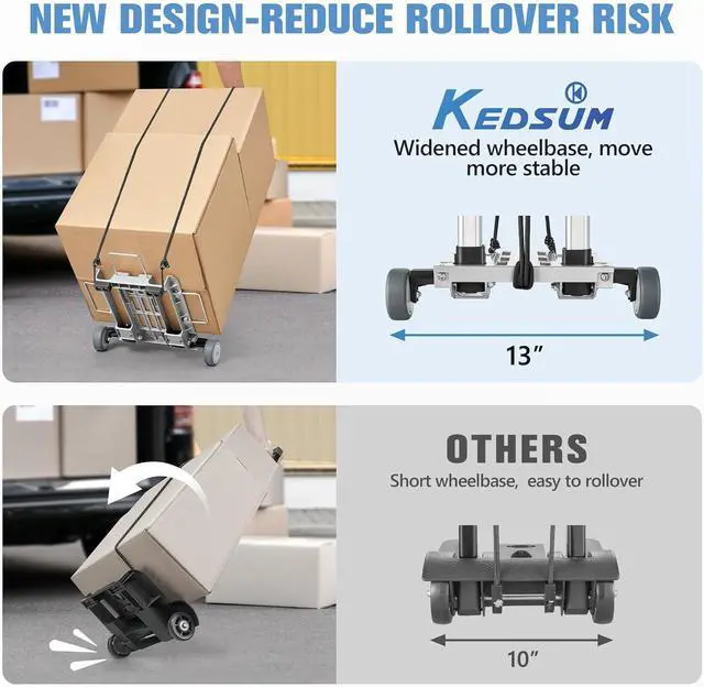 Alt view image 5 of 7 - KEDSUM Mini Luggage Cart with Wheels Foldable, Lightweight Aluminum Trolley Cart with Wheels, Expandable Baseplate Foding Hand Truck Dolly, Small Backpack Portable Dolly for Airport Travel Moving Use