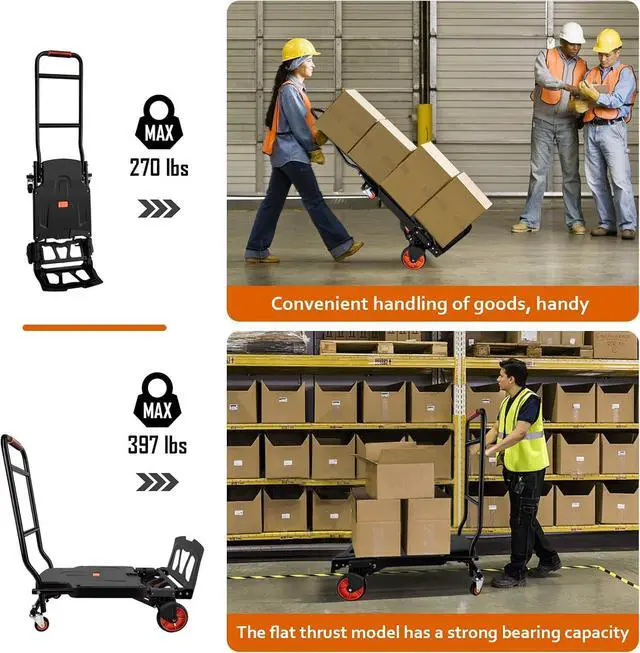 Alt view image 4 of 7 - Folding Hand Truck, Dolly Cart Heavy Duty with 440lbs Capacity & 4 Wheels, Portable Hand Truck Dolly, 2in1 Transform Hand Cart, Collapsible Small Platform Cart for Home/Office/Travel Use, Easy Storage