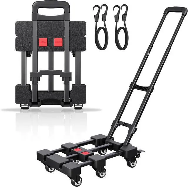 Main image of Folding Hand Truck, 500 LB Portable Dolly Cart Heavy Duty Luggage Cart with 6 Wheels & 2 Ropes for Travel, Moving, Shopping