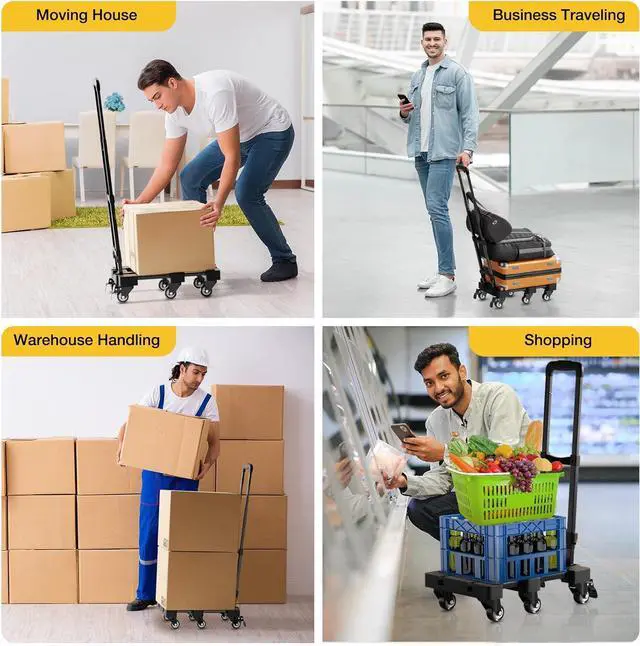 Alt view image 6 of 6 - Folding Hand Truck, 500 LB Portable Dolly Cart Heavy Duty Luggage Cart with 6 Wheels & 2 Ropes for Travel, Moving, Shopping