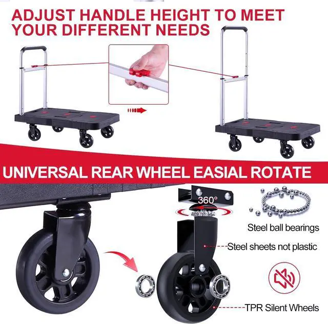 Alt view image 4 of 7 - Folding Hand Truck Portable Trolly,Platform Transport Hand cart with 330lbs Capacity Practical handling Tools for Household Industrial Black