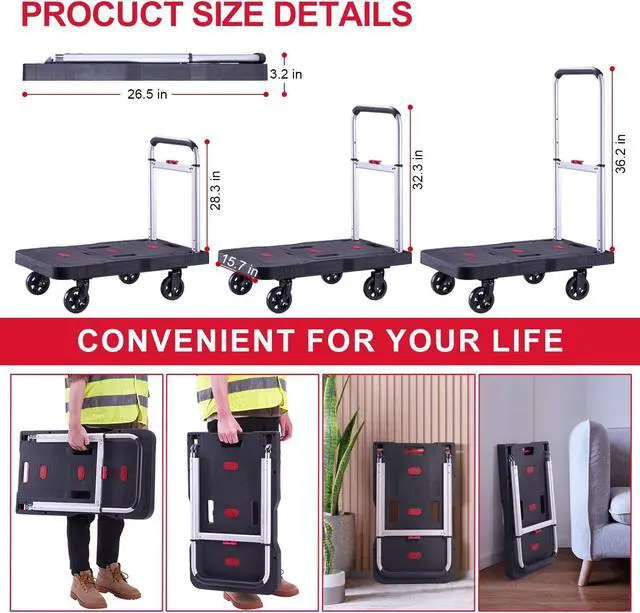 Alt view image 5 of 7 - Folding Hand Truck Portable Trolly,Platform Transport Hand cart with 330lbs Capacity Practical handling Tools for Household Industrial Black