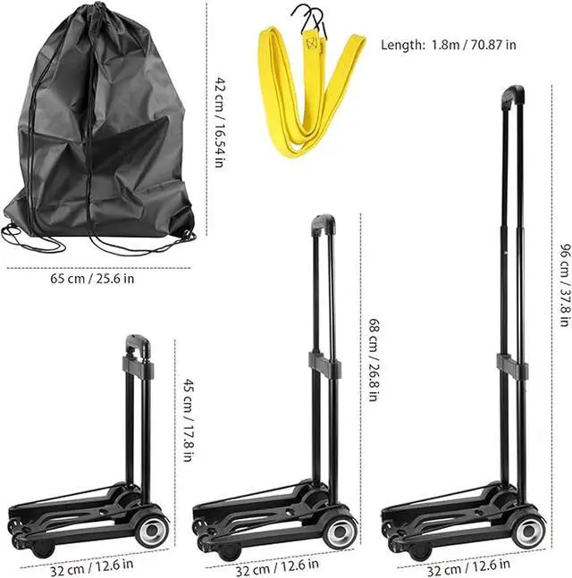 Alt view image 2 of 7 - HOZEON Folding Hand Truck, 55 Lbs 25 KG Heavy Duty Solid Construction Utility Cart with 2 Wheels Bonus Bungee Cord,Lightweight Compact Portable Fold Up Dolly for Luggage, Travel, Black