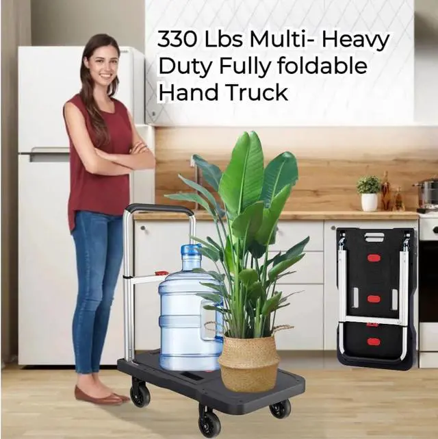 Alt view image 2 of 7 - Folding Hand Truck, 330 Lbs Heavy Duty Luggage Cart, Portable Utility Dolly Platform Cart with Adjustable Handle for Auto, Luggage, Personal, Travel, Moving Shopping and Office Use