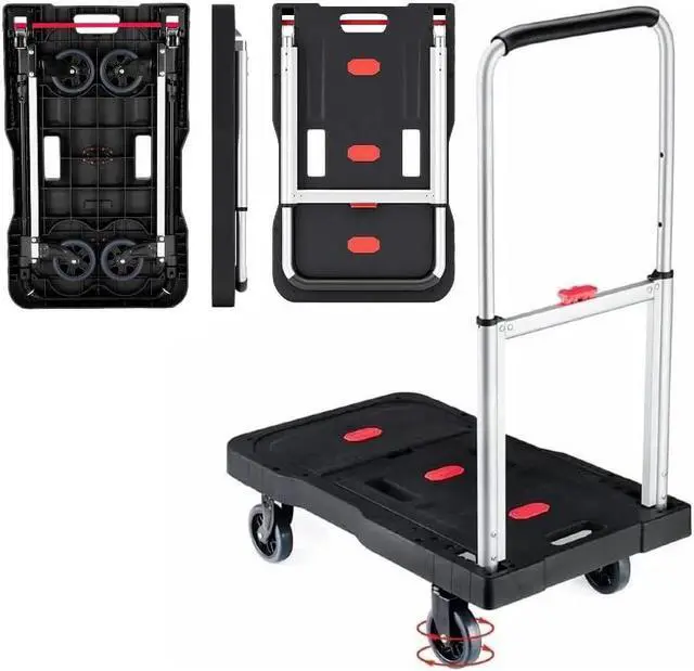 Main image of Folding Hand Truck, 330 Lbs Heavy Duty Luggage Cart, Portable Utility Dolly Platform Cart with Adjustable Handle for Auto, Luggage, Personal, Travel, Moving Shopping and Office Use