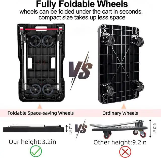 Alt view image 6 of 7 - Folding Hand Truck, 330 Lbs Heavy Duty Luggage Cart, Portable Utility Dolly Platform Cart with Adjustable Handle for Auto, Luggage, Personal, Travel, Moving Shopping and Office Use