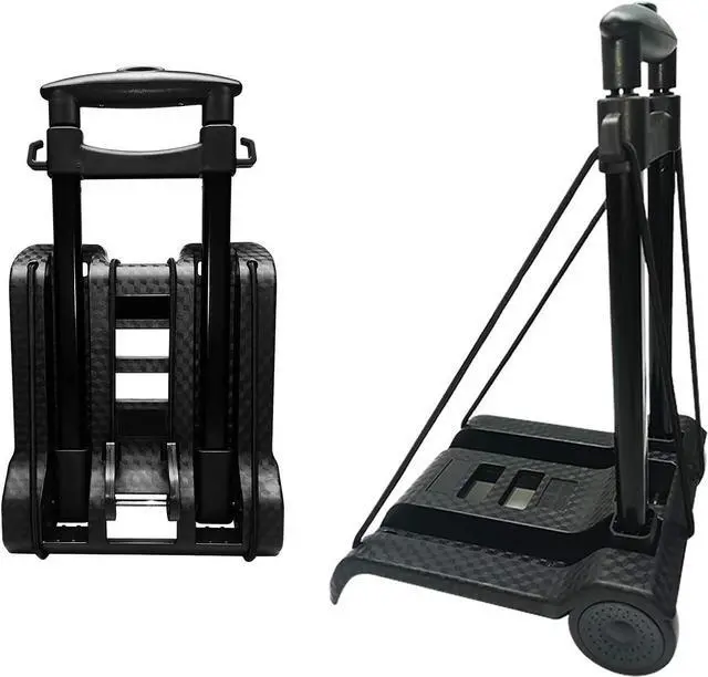 Main image of Portable Folding Hand Truck Lightweight Trolley Compact Utility Cart with 50kg/110lbs Heavy Duty 2 Wheels Solid Construction Adjustable Handle for Moving Travel Shopping Office Luggage Use(BY07-Black)