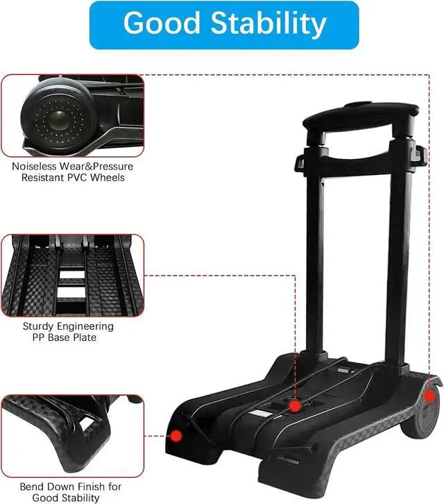 Alt view image 2 of 7 - Portable Folding Hand Truck Lightweight Trolley Compact Utility Cart with 50kg/110lbs Heavy Duty 2 Wheels Solid Construction Adjustable Handle for Moving Travel Shopping Office Luggage Use(BY07-Black)
