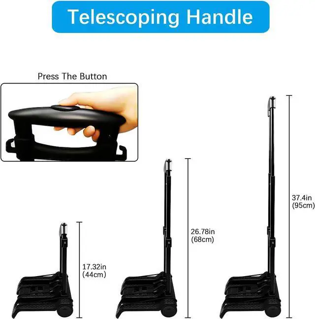 Alt view image 4 of 7 - Portable Folding Hand Truck Lightweight Trolley Compact Utility Cart with 50kg/110lbs Heavy Duty 2 Wheels Solid Construction Adjustable Handle for Moving Travel Shopping Office Luggage Use(BY07-Black)