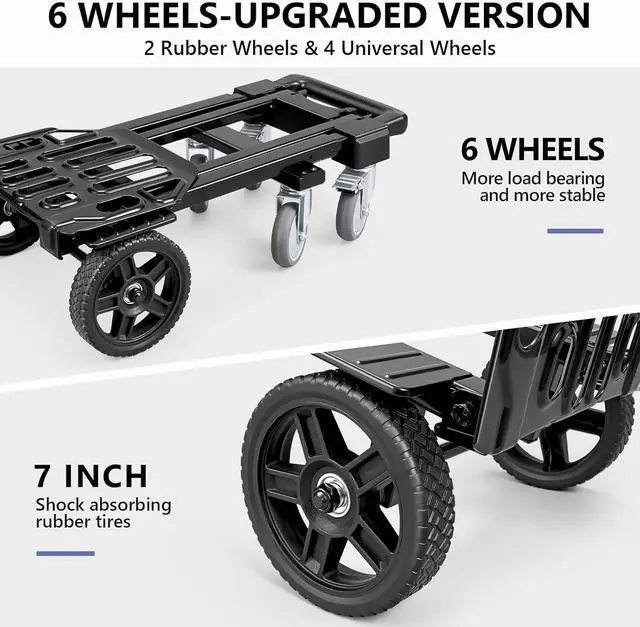 Alt view image 4 of 7 - KEDSUM 3-in-1 Folding Hand Truck with Basket, 600LBS Heavy Duty Dolly Cart with Wheels, Six Wheels and Two Wheels Convertible Dolly Cart for Office,Home Moving, Simple Conversion