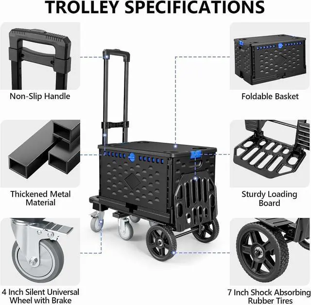 Alt view image 5 of 7 - KEDSUM 3-in-1 Folding Hand Truck with Basket, 600LBS Heavy Duty Dolly Cart with Wheels, Six Wheels and Two Wheels Convertible Dolly Cart for Office,Home Moving, Simple Conversion
