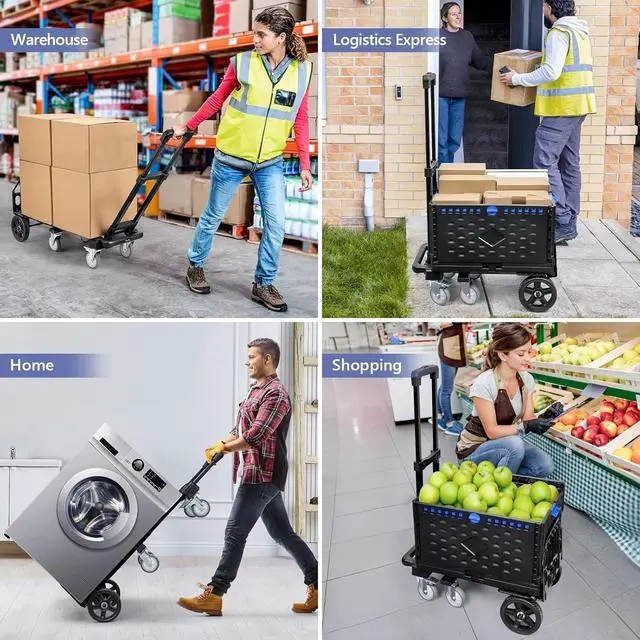 Alt view image 6 of 7 - KEDSUM 3-in-1 Folding Hand Truck with Basket, 600LBS Heavy Duty Dolly Cart with Wheels, Six Wheels and Two Wheels Convertible Dolly Cart for Office,Home Moving, Simple Conversion