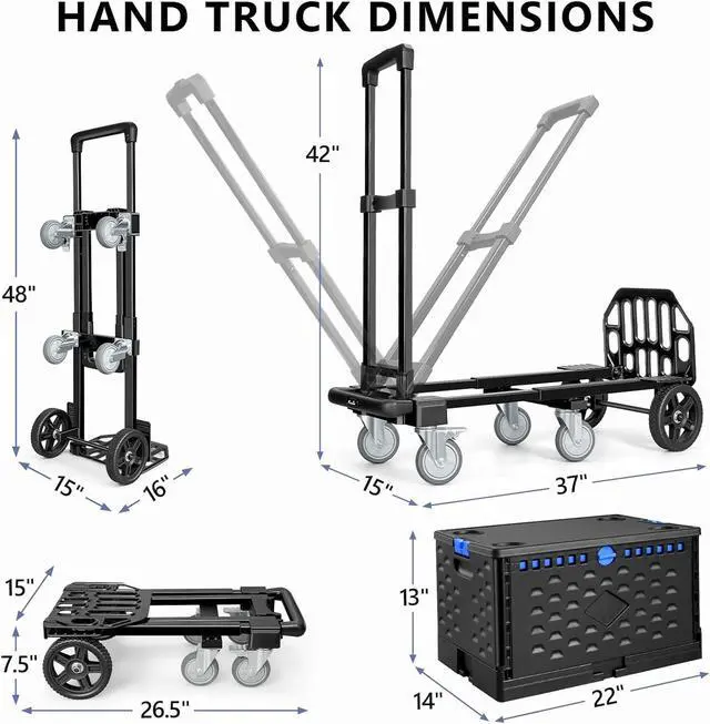 Alt view image 7 of 7 - KEDSUM 3-in-1 Folding Hand Truck with Basket, 600LBS Heavy Duty Dolly Cart with Wheels, Six Wheels and Two Wheels Convertible Dolly Cart for Office,Home Moving, Simple Conversion