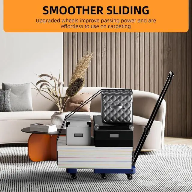 Alt view image 7 of 7 - Folding Hand Truck, 500 LB Heavy Duty Luggage Cart, Utility Dolly Platform Cart with 6 Wheels & 2 Elastic Ropes for Luggage, Travel, Moving, Shopping, Office Use, Blue