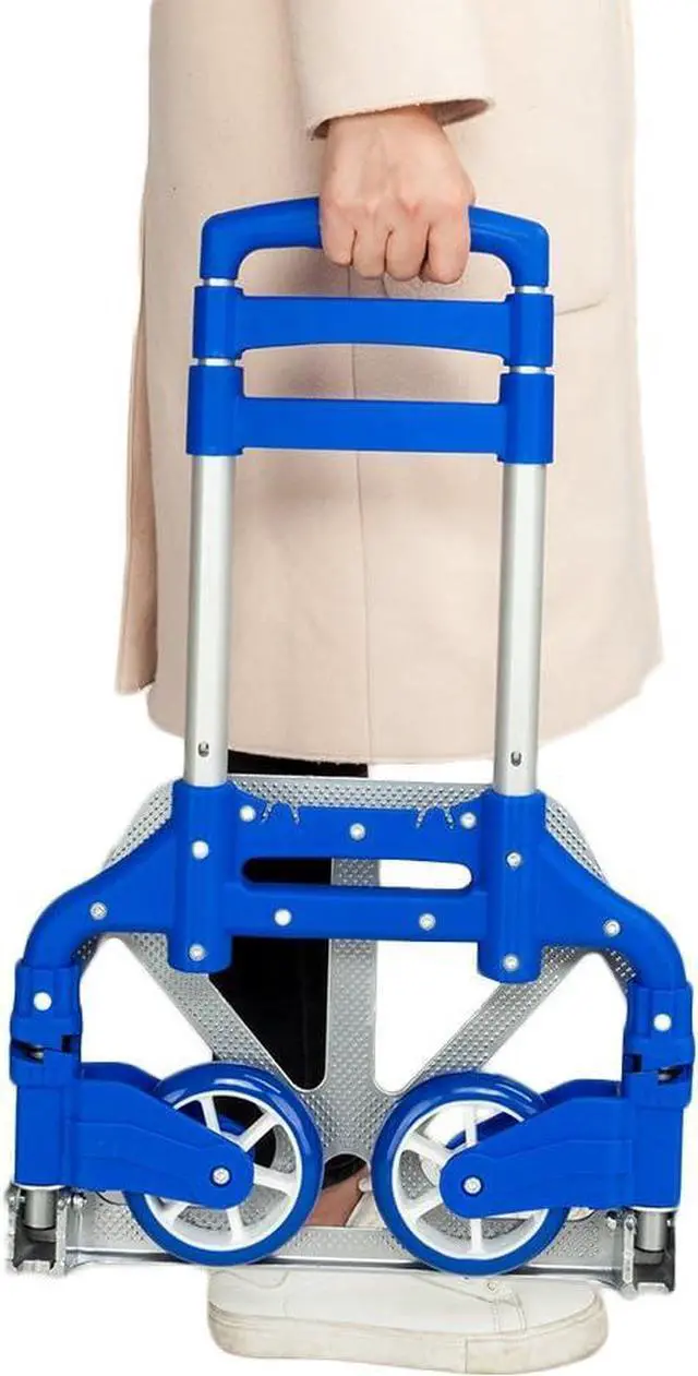 Alt view image 4 of 7 - Folding Hand Truck Dolly, 200 lbs Capacity Dolly Cart, Aluminum Portable Foldable Hand Cart with Retractable Handle, Ideal for Shoping, Office, Travel, Moving, Blue