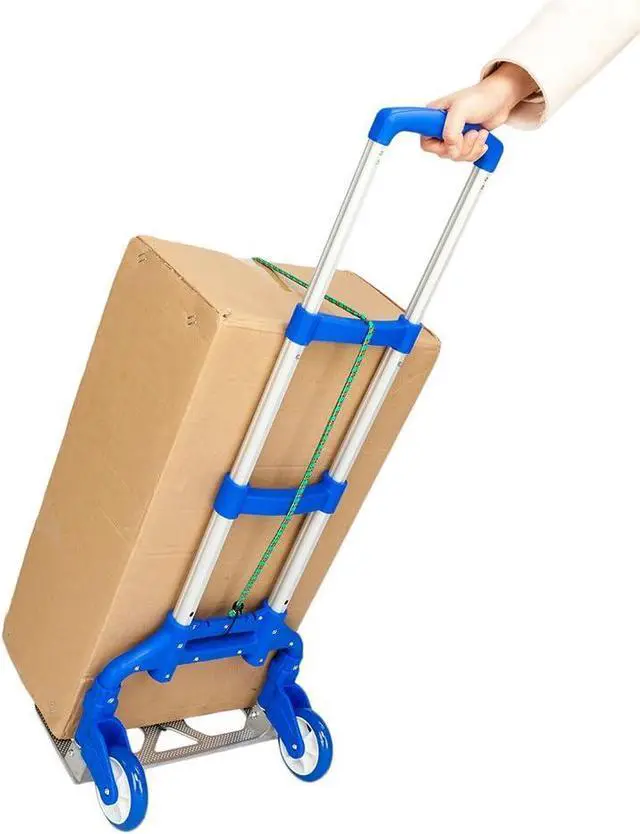 Alt view image 3 of 7 - Folding Hand Truck Dolly, 200 lbs Capacity Dolly Cart, Aluminum Portable Foldable Hand Cart with Retractable Handle, Ideal for Shoping, Office, Travel, Moving, Blue