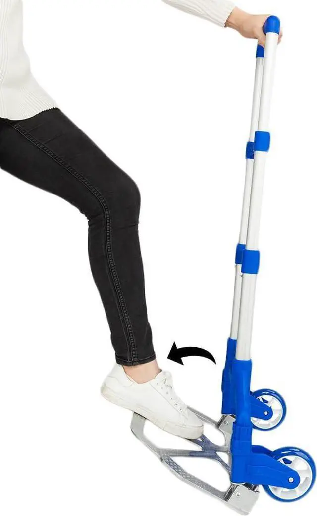 Alt view image 5 of 7 - Folding Hand Truck Dolly, 200 lbs Capacity Dolly Cart, Aluminum Portable Foldable Hand Cart with Retractable Handle, Ideal for Shoping, Office, Travel, Moving, Blue