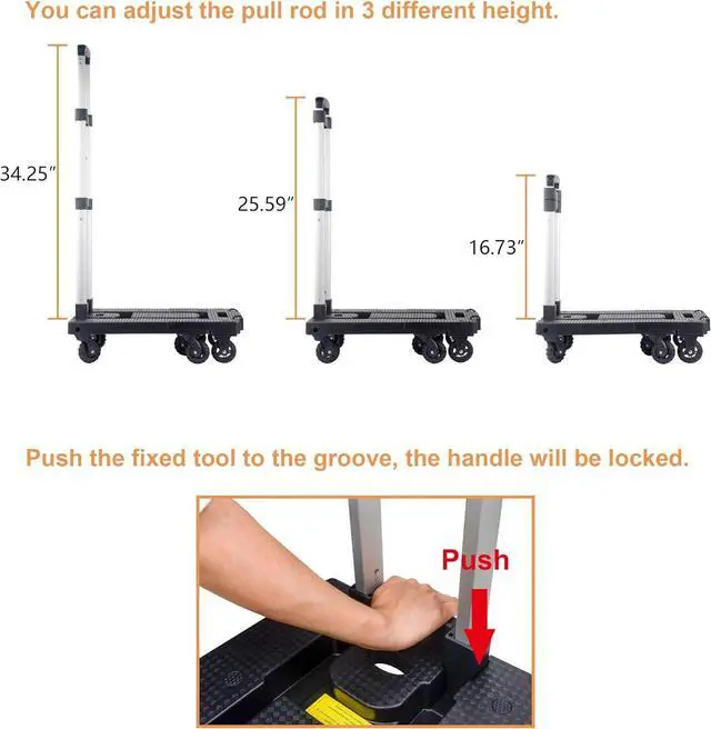 Alt view image 4 of 6 - Dolly Cart Portable Hand Truck Lightweight Hand Cart Compact Utility Cart with Heavy Duty Wheels Solid Construction Adjustable Handle for Personal, Moving, Travel and Shopping Use (7 Wheels)