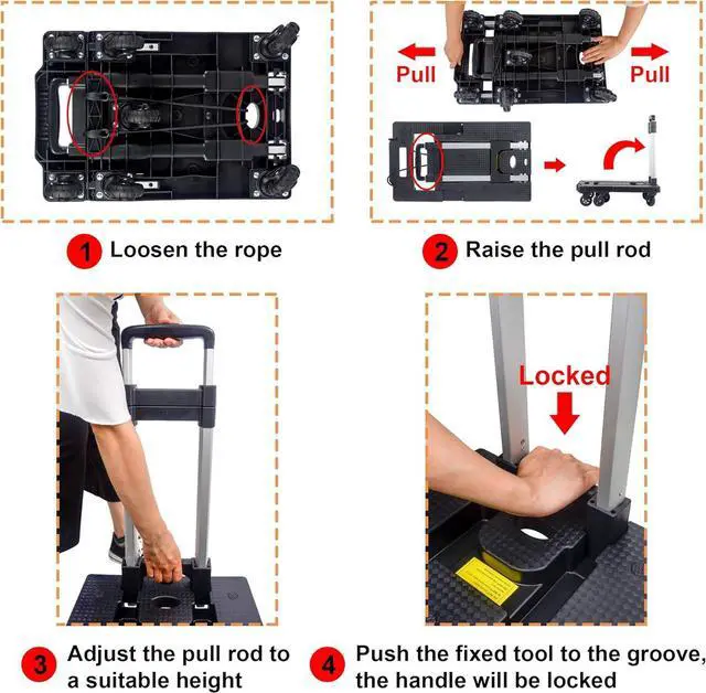 Alt view image 5 of 6 - Dolly Cart Portable Hand Truck Lightweight Hand Cart Compact Utility Cart with Heavy Duty Wheels Solid Construction Adjustable Handle for Personal, Moving, Travel and Shopping Use (7 Wheels)
