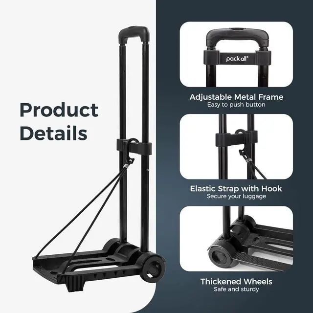Alt view image 5 of 7 - pack all Folding Luggage Cart, Heavy Duty Hand Truck with Wheels, Compact Trolley Cart for Home and Travel (Black)