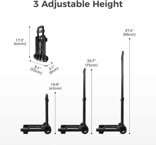 Alt view image 6 of 7 - pack all Folding Luggage Cart, Heavy Duty Hand Truck with Wheels, Compact Trolley Cart for Home and Travel (Black)