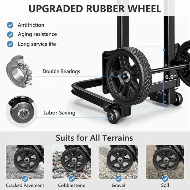 Alt view image 3 of 7 - KEDSUM Dolly Cart with Wheels, Upgrade Labor-Saving Folding Dolly with Training Wheels, Heavy Duty Hand Truck Cart with Pedal Rod,Thickened Iron Pipe for Moving, Furniture, Warehouse Use