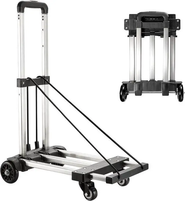 Main image of KEDSUM Foldable Hand Truck, 350 lbs Stainless Steel Folding Luggage Cart, Portable Dolly Cart for Moving, Solid Platform Hand Cart with Elastic Ropes, Collapsible Luggage Cart with Wheels for Moving