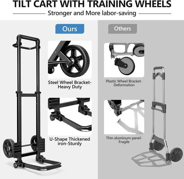 Alt view image 2 of 7 - KEDSUM Dolly Cart with Wheels, Upgrade Labor-Saving Folding Dolly with Training Wheels, Heavy Duty Hand Truck Cart with Pedal Rod,Thickened Iron Pipe for Moving, Furniture, Warehouse Use