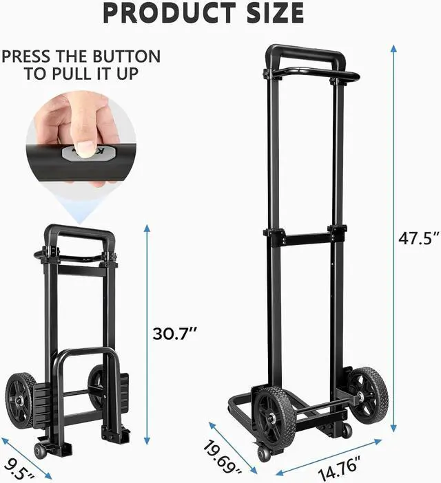 Alt view image 6 of 7 - KEDSUM Dolly Cart with Wheels, Upgrade Labor-Saving Folding Dolly with Training Wheels, Heavy Duty Hand Truck Cart with Pedal Rod,Thickened Iron Pipe for Moving, Furniture, Warehouse Use