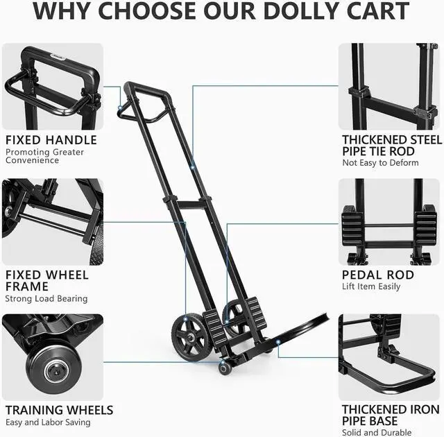 Alt view image 7 of 7 - KEDSUM Dolly Cart with Wheels, Upgrade Labor-Saving Folding Dolly with Training Wheels, Heavy Duty Hand Truck Cart with Pedal Rod,Thickened Iron Pipe for Moving, Furniture, Warehouse Use