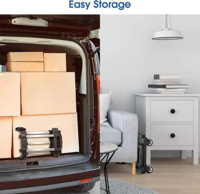 Alt view image 6 of 7 - KEDSUM Foldable Hand Truck, 350 lbs Stainless Steel Folding Luggage Cart, Portable Dolly Cart for Moving, Solid Platform Hand Cart with Elastic Ropes, Collapsible Luggage Cart with Wheels for Moving