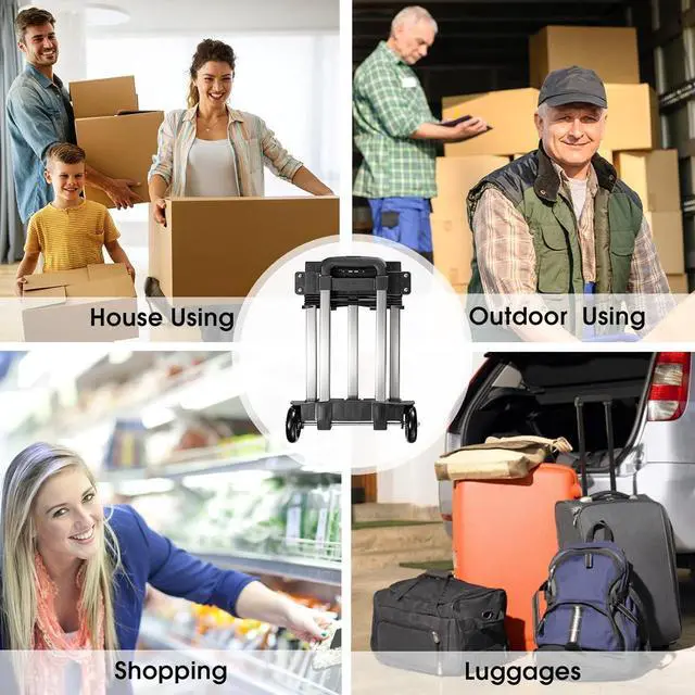 Alt view image 7 of 7 - KEDSUM Foldable Hand Truck, 350 lbs Stainless Steel Folding Luggage Cart, Portable Dolly Cart for Moving, Solid Platform Hand Cart with Elastic Ropes, Collapsible Luggage Cart with Wheels for Moving