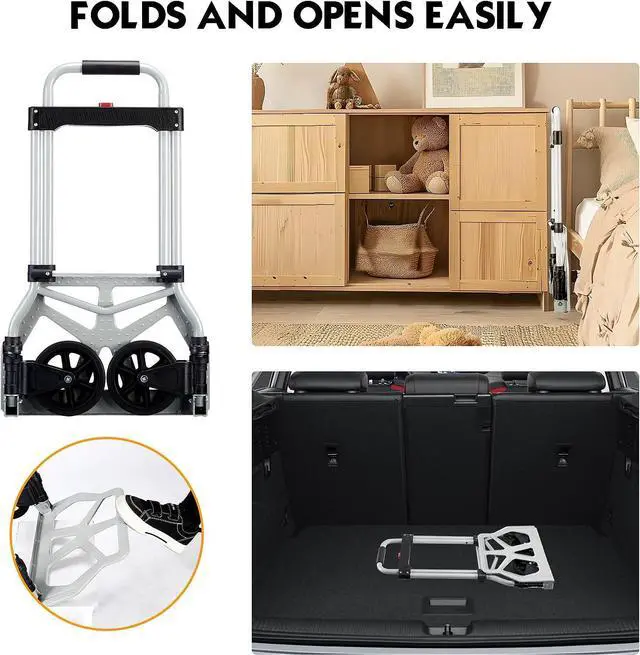 Alt view image 5 of 6 - Folding Hand Truck Dolly Cart Portable Foldable Aluminum Luggage Cart Trolley Cart Black Load 260 lbs, with Black Bungee Cord, Telescoping Handle,Solid Aluminium Wheel suspensions, Double Bearings