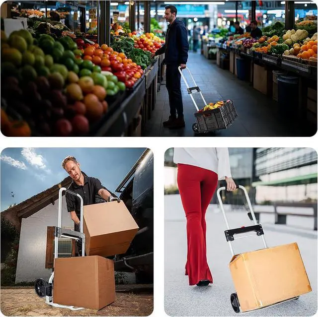 Alt view image 6 of 6 - Folding Hand Truck Dolly Cart Portable Foldable Aluminum Luggage Cart Trolley Cart Black Load 260 lbs, with Black Bungee Cord, Telescoping Handle,Solid Aluminium Wheel suspensions, Double Bearings