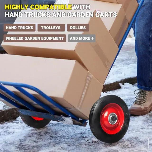 Alt view image 4 of 6 - AR-PRO (2-Pack) 6 x 1.5 Flat Free Solid Rubber Wheel Assemblies - Replacement Hand Truck Wheels with Ball Bearings and 1/2 Bore Hole Diameter - Heavy-Duty Solid Rubber Wheels 132 lbs Load Capacity