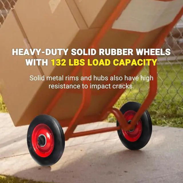 Alt view image 6 of 6 - AR-PRO (2-Pack) 6 x 1.5 Flat Free Solid Rubber Wheel Assemblies - Replacement Hand Truck Wheels with Ball Bearings and 1/2 Bore Hole Diameter - Heavy-Duty Solid Rubber Wheels 132 lbs Load Capacity