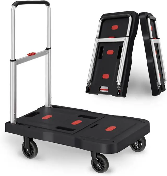 Main image of Platform Truck Foldable Push Cart Dolly 330lb Weight Capacity, Adjustable Hand Truck Handle with 360 Degree Swivel Wheels for Garage Garden Home & Office Use, Black