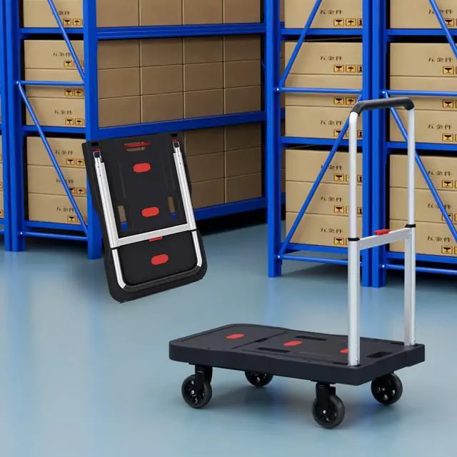 Alt view image 3 of 7 - Platform Truck Foldable Push Cart Dolly 330lb Weight Capacity, Adjustable Hand Truck Handle with 360 Degree Swivel Wheels for Garage Garden Home & Office Use, Black