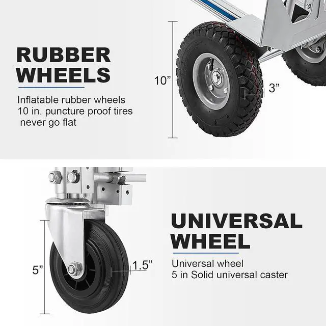 Alt view image 4 of 7 - 2 in 1 Aluminum Hand Truck, Industrial Convertible Hand Truck and Dolly 1000 LBS Capacity, Heavy Duty Hand Truck Flatform Cart with 10" Hi Tech Rubber Wheels