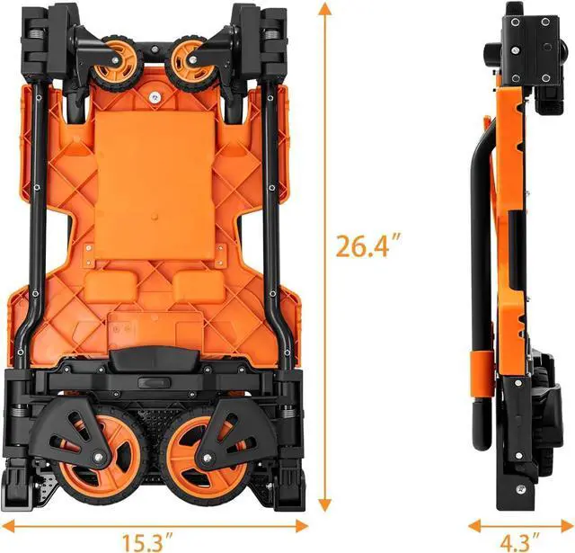 Alt view image 6 of 7 - 2 in 1 Folding Hand Truck, 400 LBS Capacity Dolly Cart with Wheels, Hand Truck Dolly with 3-Position Height-Adjustable Handle, 59 Bungee Cord with Hooks is Included