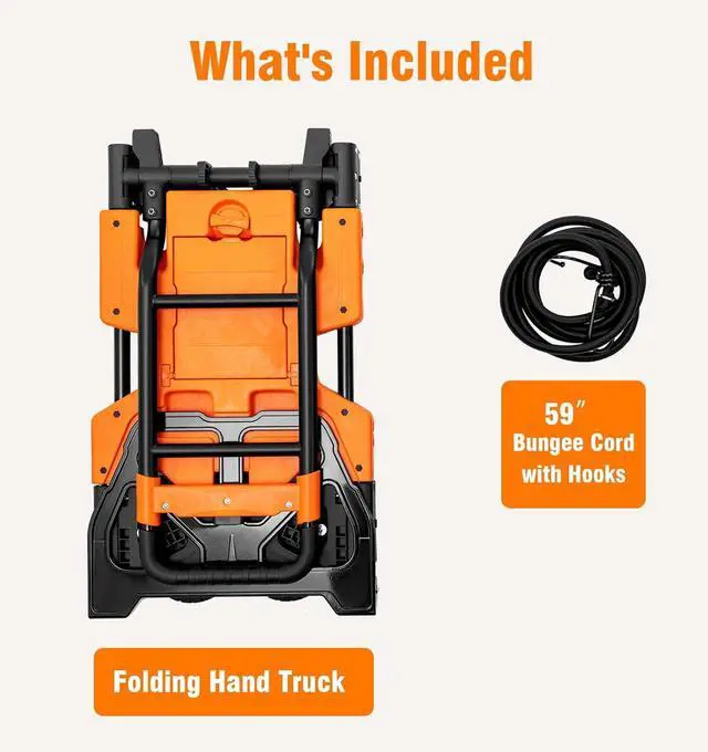 Alt view image 7 of 7 - 2 in 1 Folding Hand Truck, 400 LBS Capacity Dolly Cart with Wheels, Hand Truck Dolly with 3-Position Height-Adjustable Handle, 59 Bungee Cord with Hooks is Included