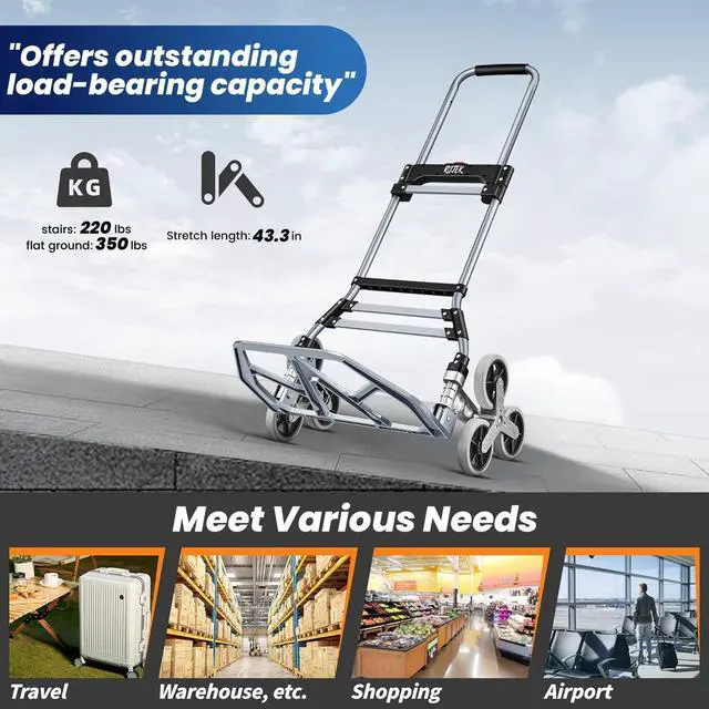 Alt view image 3 of 7 - RJTEK Upgraded Version Stair Climber Hand Truck and Dolly, 350 Lb Capacity Stair Climbing cart Heavy-Duty Trolley Cart Heavy-Duty Luggage cart Stair Dolly Lightweight with Telescoping Handle