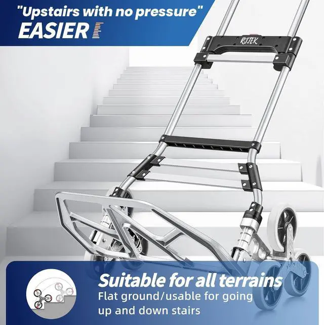 Alt view image 4 of 7 - RJTEK Upgraded Version Stair Climber Hand Truck and Dolly, 350 Lb Capacity Stair Climbing cart Heavy-Duty Trolley Cart Heavy-Duty Luggage cart Stair Dolly Lightweight with Telescoping Handle